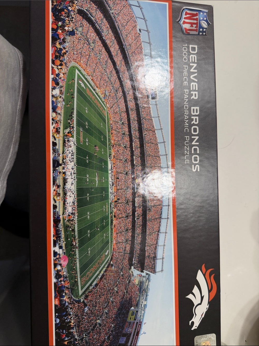 NFL Denver Broncos Panoramic Stadium Puzzle – Orange & Navy Box Art